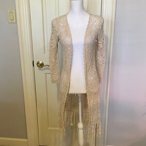 Forever 21 Beige Crochet Fringe Cardigan